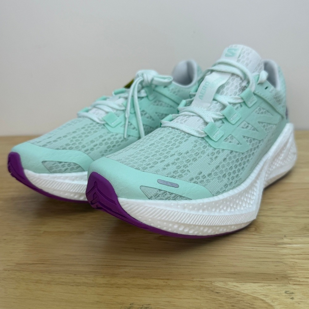 NEW Salomon Aero Glide 3 Womens Size 5 Running Shoes White/ Mint Green / Purple - Picture 2 of 10